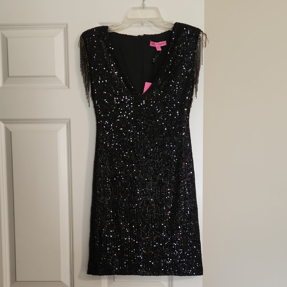 Betsey Johnson Black Sequin Mini Dress Homecoming Size S